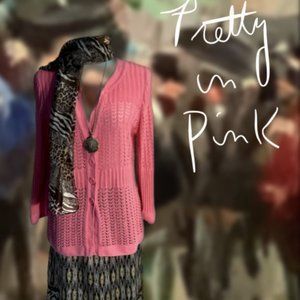 Christopher & Banks Crocheted Botton Cardigan in Fuchsia Size Large